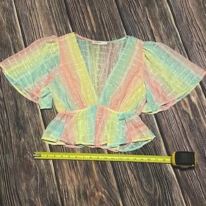 Blue Blush Pastel Deep Neckline Blouse